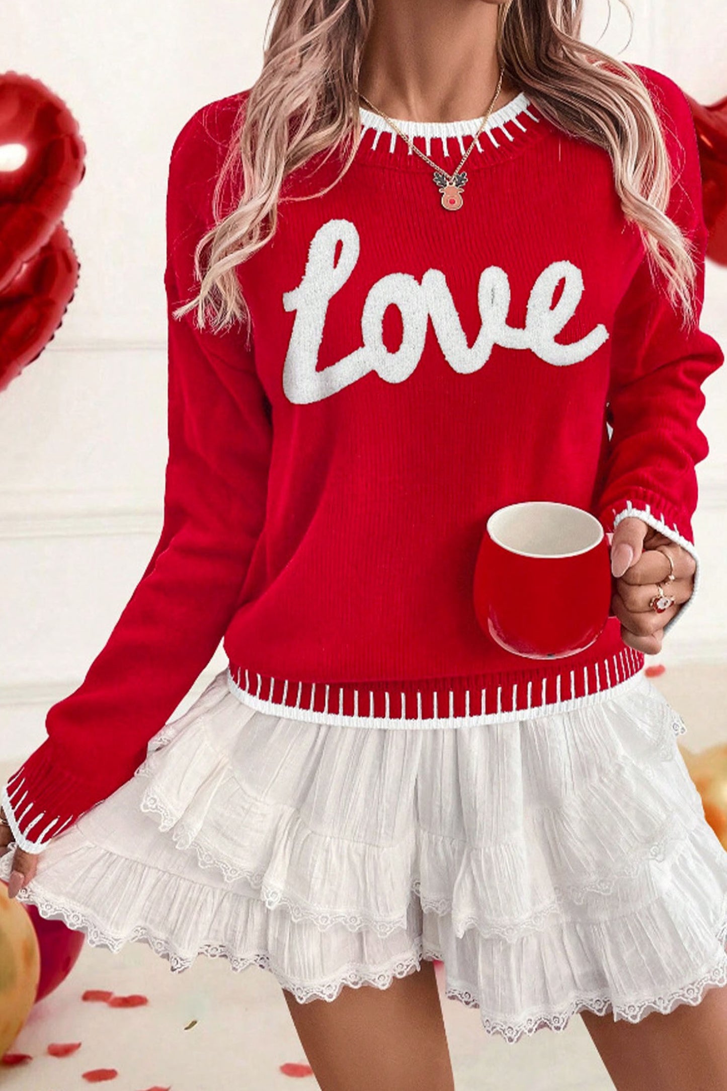 Red LOVE Chenille Sweater