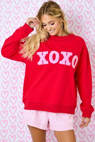 Red Pink Gingham XOXO mockneck