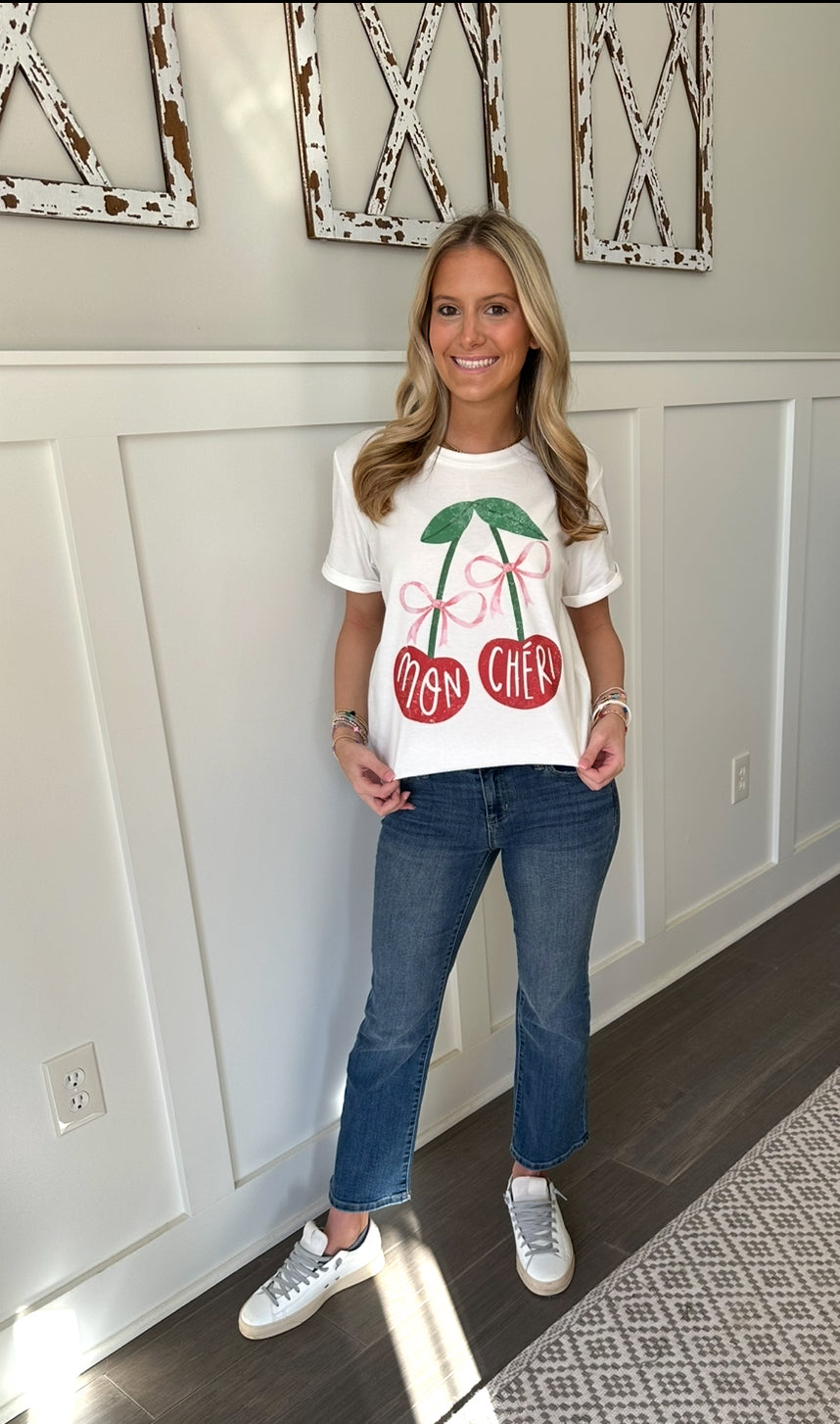 White MON CHERI Cherry Graphic Crewneck T shirt